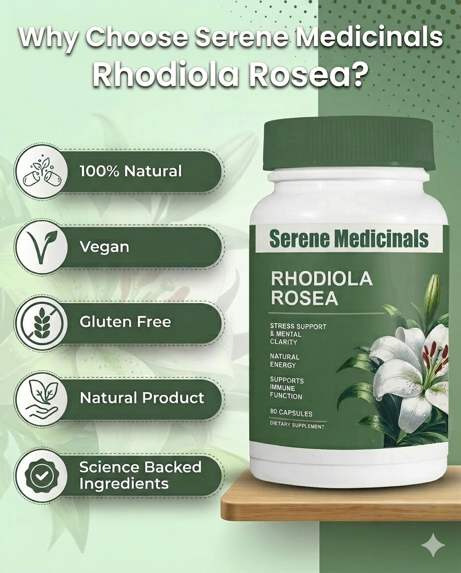 Rhodiola Rosea Golden Root Adaptogen Capsules  - for Stress Support, Gut Health, And Anxiety