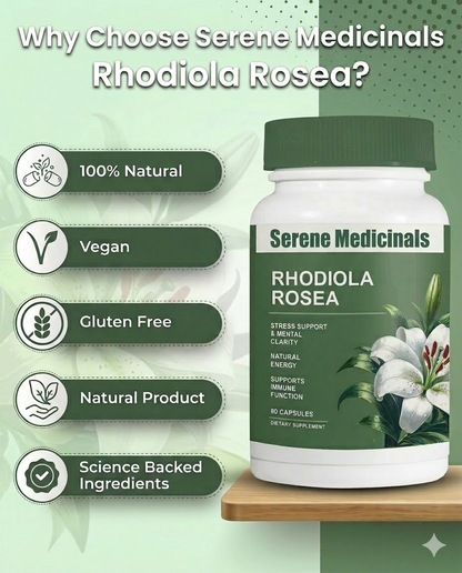Rhodiola Rosea Golden Root Adaptogen Capsules  - for Stress Support, Gut Health, And Anxiety