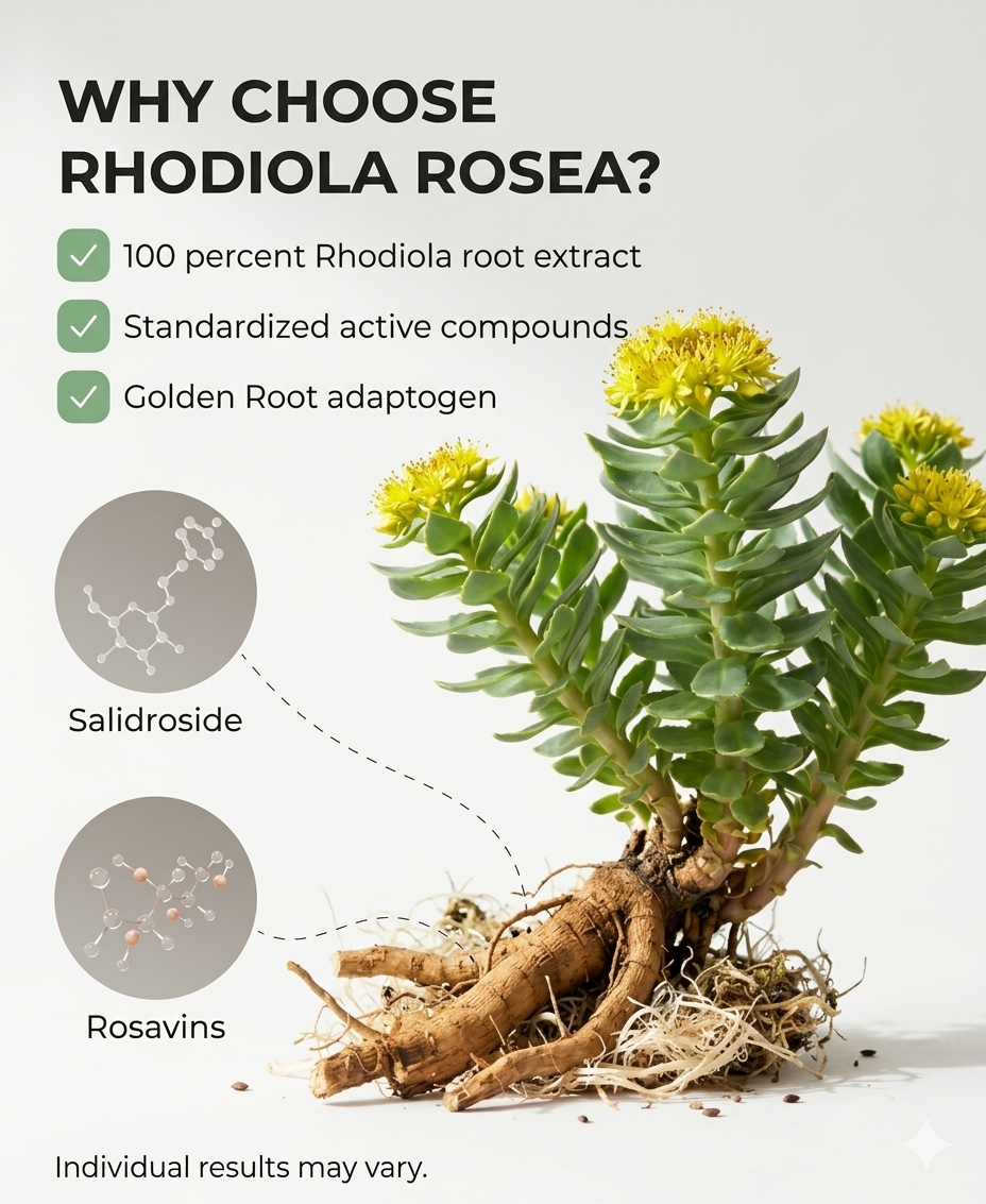 Rhodiola Rosea Golden Root Adaptogen Capsules  - for Stress Support, Gut Health, And Anxiety